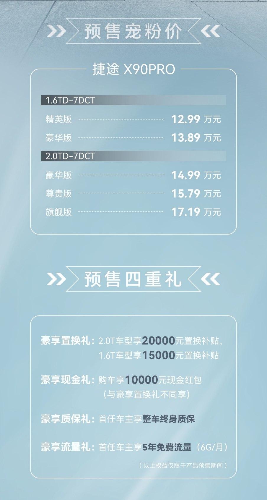 捷途X90 PRO開啟預售 推5款車型/預售12.99萬起