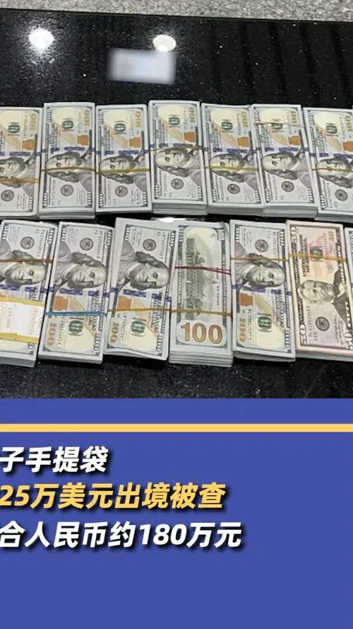 女子手提袋裝25萬美元出境被查