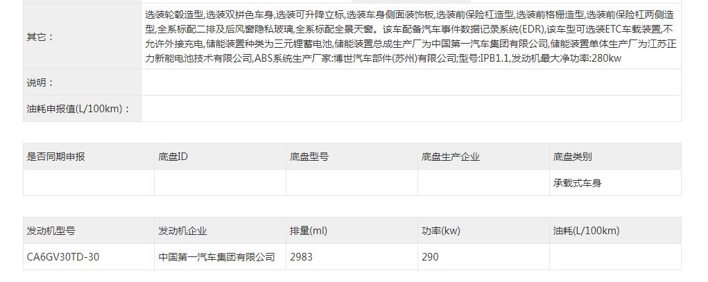 尺寸夸張動力夸張設計夸張,全新紅旗L1申報信息曝光