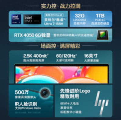 酷睿Ultra 7+RTX 4050售價8999元!惠普星Book Pro 16 2024開售