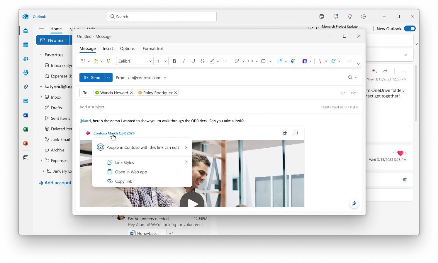 微軟測試Outlook新特性:可在郵件中嵌入和播放Stream視頻