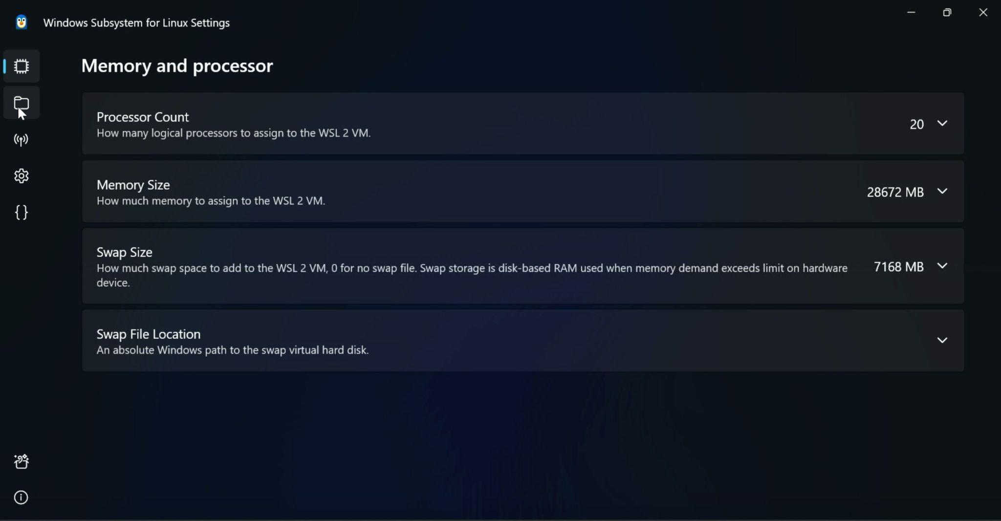 微軟升級Win11 Linux子系統 :圖形化界面設置CPU核心、內存等