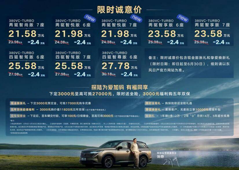 限時誠意價21.98萬元起,東風日產探陸兩驅6座新級別正式上市
