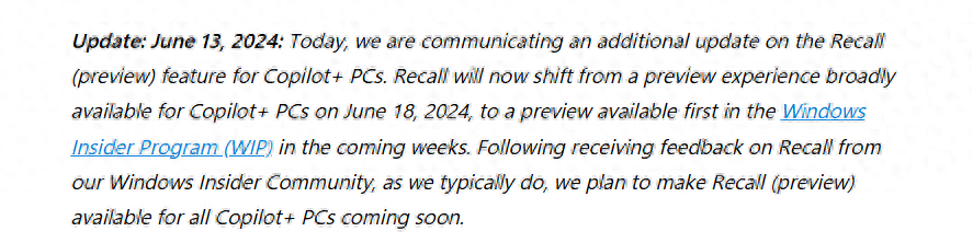 隱私問題不過關!微軟推遲發布AI功能Recall 稱還需進行預覽測試