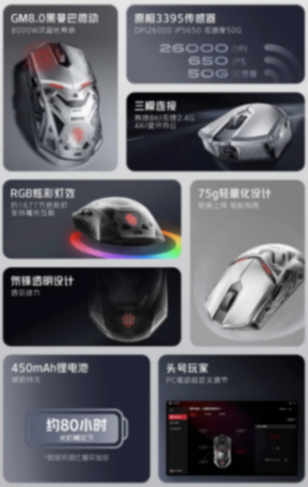 努比亞紅魔游戲鼠標1S今日開售:原相3395/有線8K回報率,369元