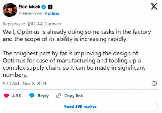 馬斯克稱特斯拉正改進Optimus機器人的設計 以便大規模生產