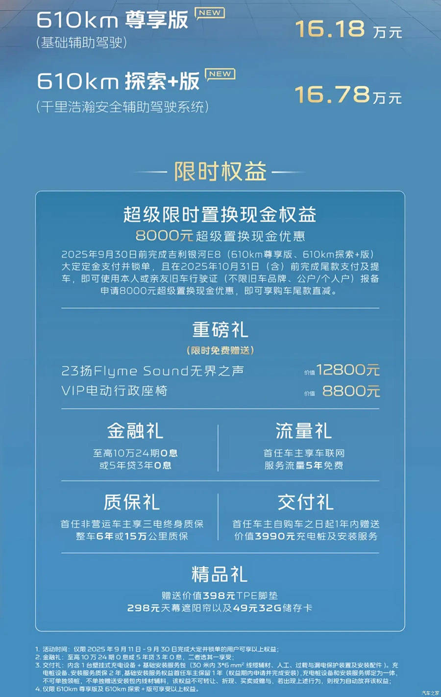 吉利銀河E8長(zhǎng)續(xù)航車型上市 售價(jià)16.18萬(wàn)起/610km續(xù)航