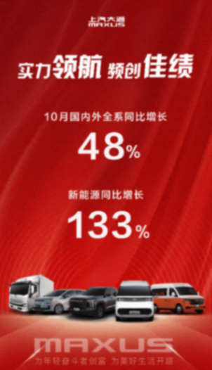 “九連增”!上汽大通10月銷量同比增48%,零售超2萬輛